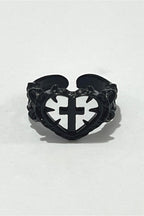 Silver Plated Abbey Cross Heart Ring