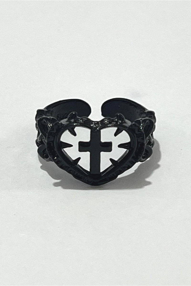Silver Plated Abbey Cross Heart Ring