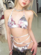 Street Punk Vintage Print Tie-Up Swimwear