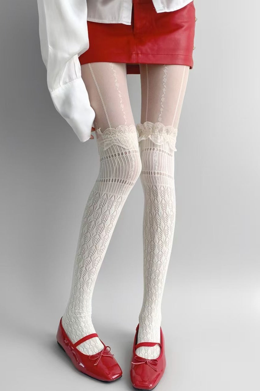 Lace Cuff Openwork Long Socks