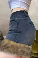 Washed Patchwork High Waist A-Line Skirt