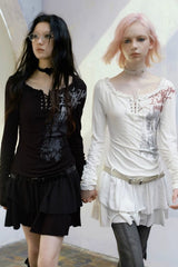 Printed Strappy Long Sleeve Punk Mini Dress