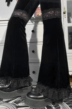 Lace Panel Velvet Flare Pants