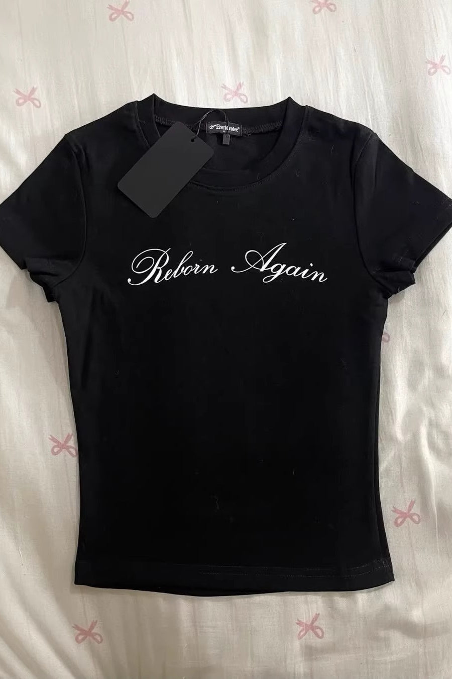 Letter Rhinestone Angel Wings Short Sleeve T-shirt
