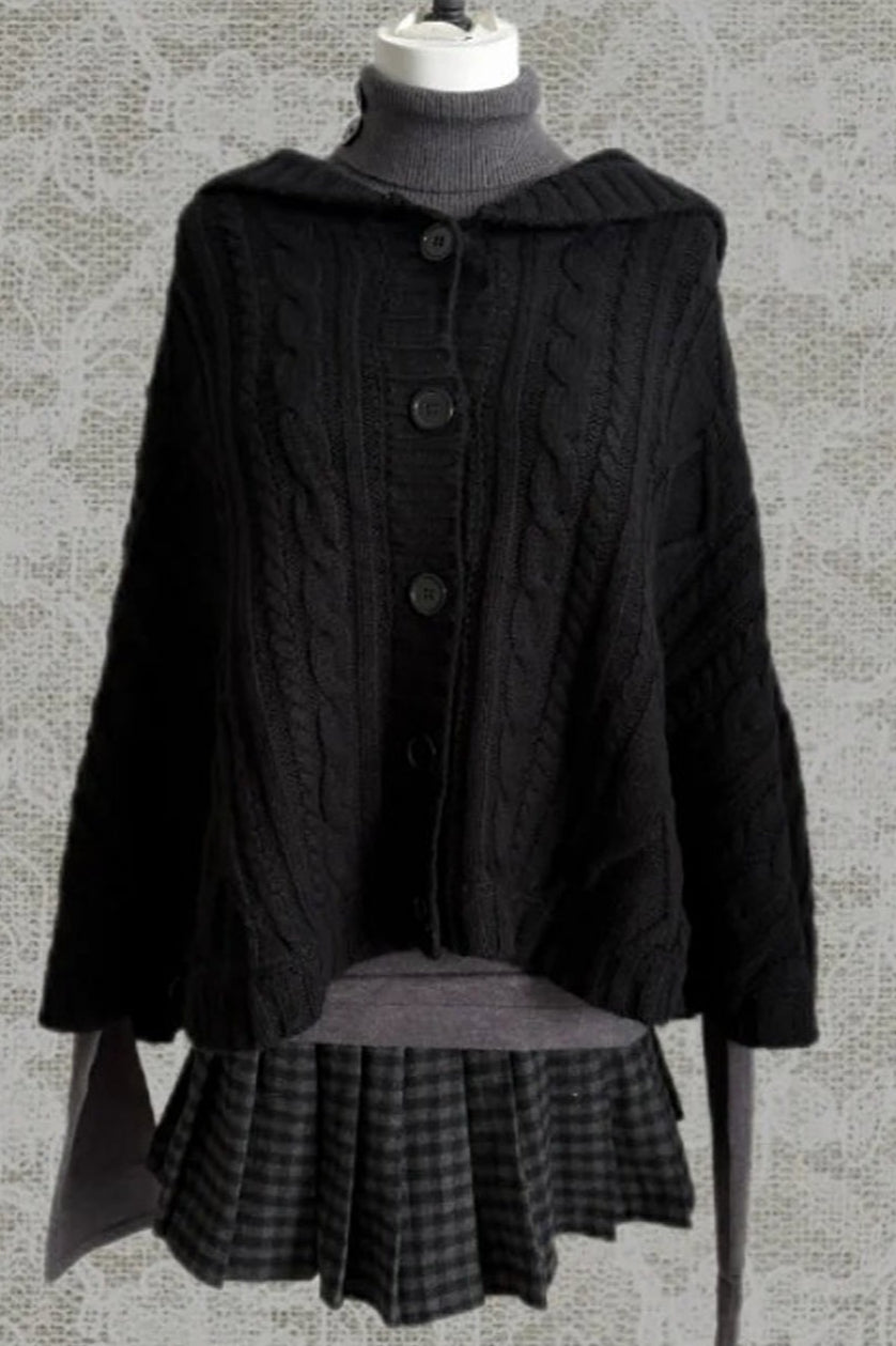 Cable Knit Hooded Cape Sweaters