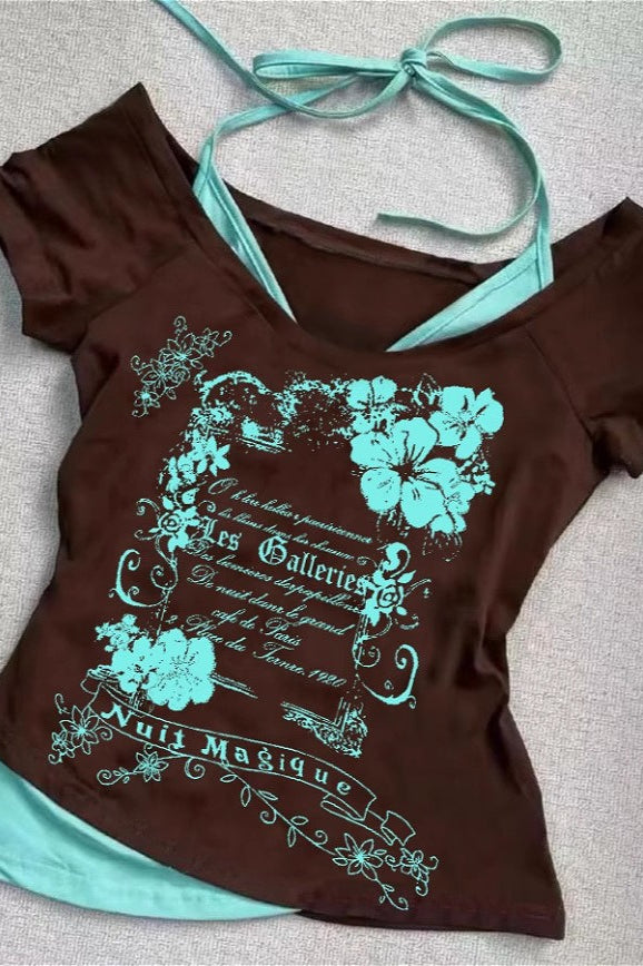 Y2K Unique Print Slim Fit Crop Top Main image