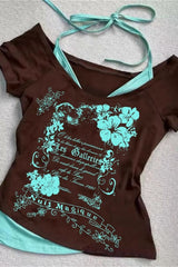 Y2K Unique Print Slim Fit Crop Top