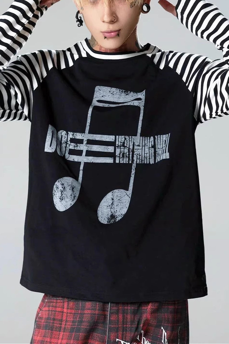 Street Note Letter Print Striped T-shirt