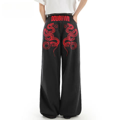Snake Embroidery Wide Leg Pants
