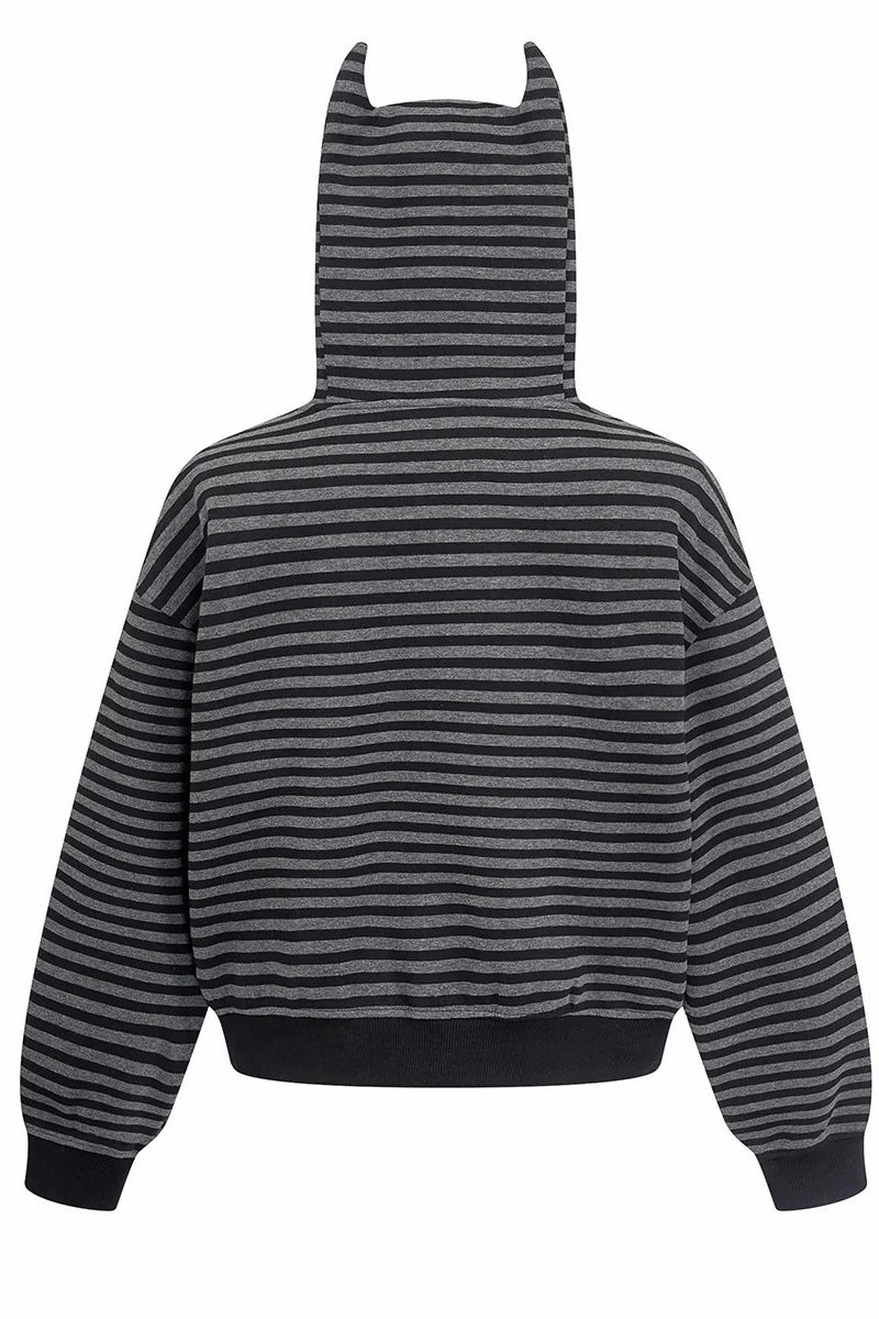 Horn Detail Striped Hoodies