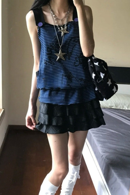Graffiti Tank Top And Leopard Mini Skirt Set