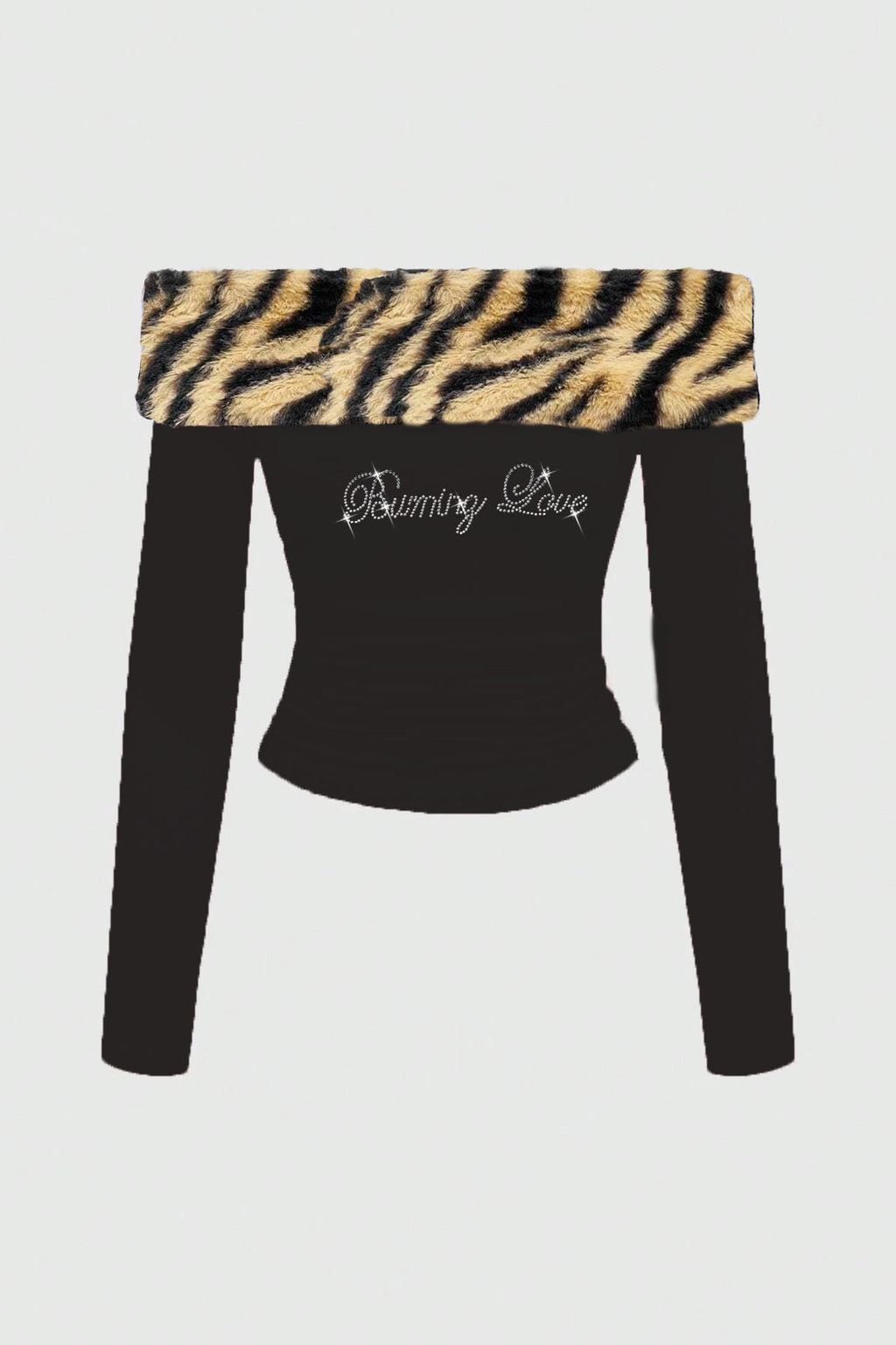 Fuzzy Leopard Trim Tube Crop Top