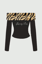 Fuzzy Leopard Trim Tube Crop Top