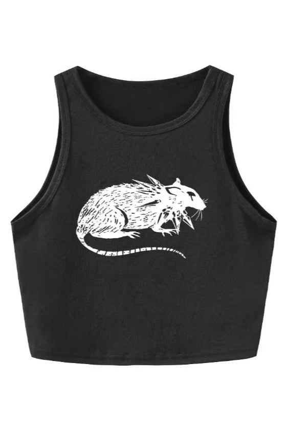 Rat Graphic Cropped Racer Tank Top Secondary image