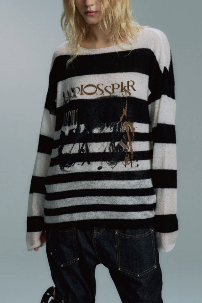 Graphic Stripe Crew Neck Sweaters Main image