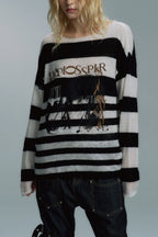 Graphic Stripe Crew Neck Sweaters