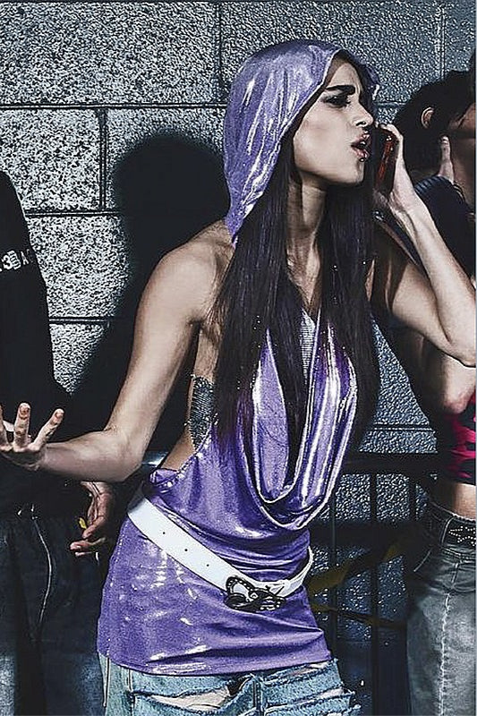 Faux Leather Shiny Hooded Backless Mini Dress Main image