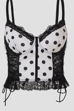 Black White Polka Dot Lace Splice Strap Corset