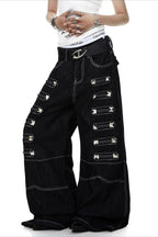 Studded Contrast-Stitch Flared Jeans