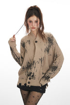 Gothic Tie-Dye Stand Collar Cardigan Sweater
