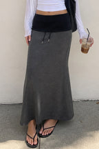 Contrast Waist Drawstring Maxi Skirts