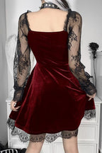 Lace Patchwork Long Sleeve Ruffled Mini Dress