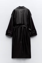Belted Faux Leather Oversized Long Trench Coat