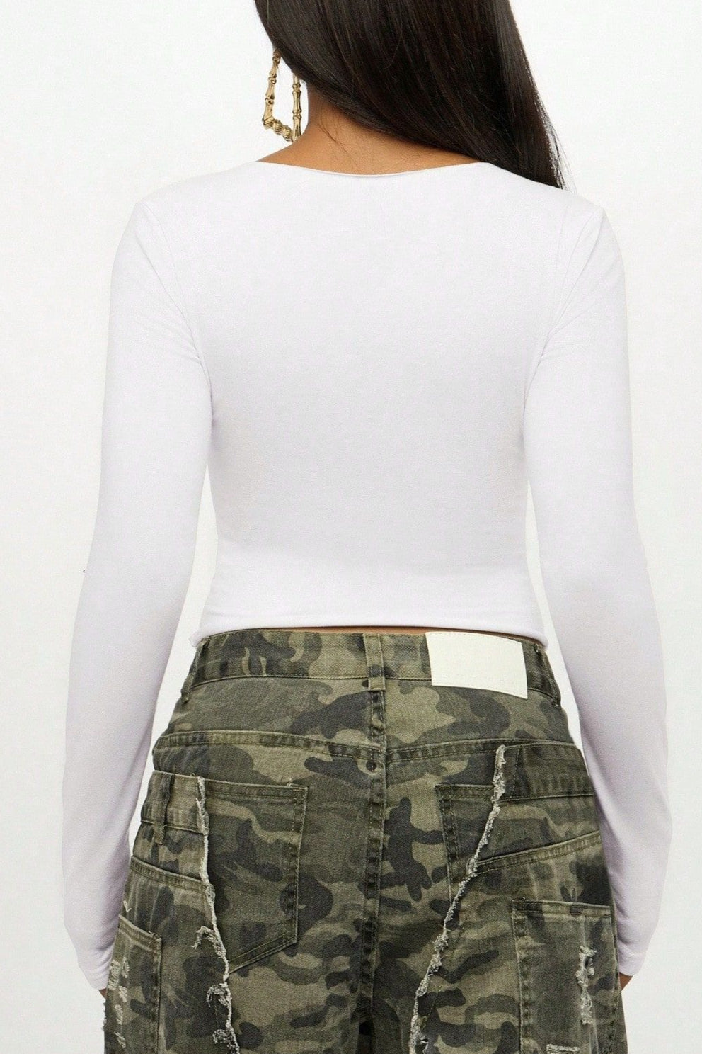 Number Print Long Sleeve Crop Tops