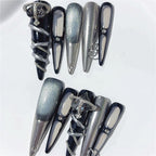 Black Blue Cat Eye Charm Press On Nails