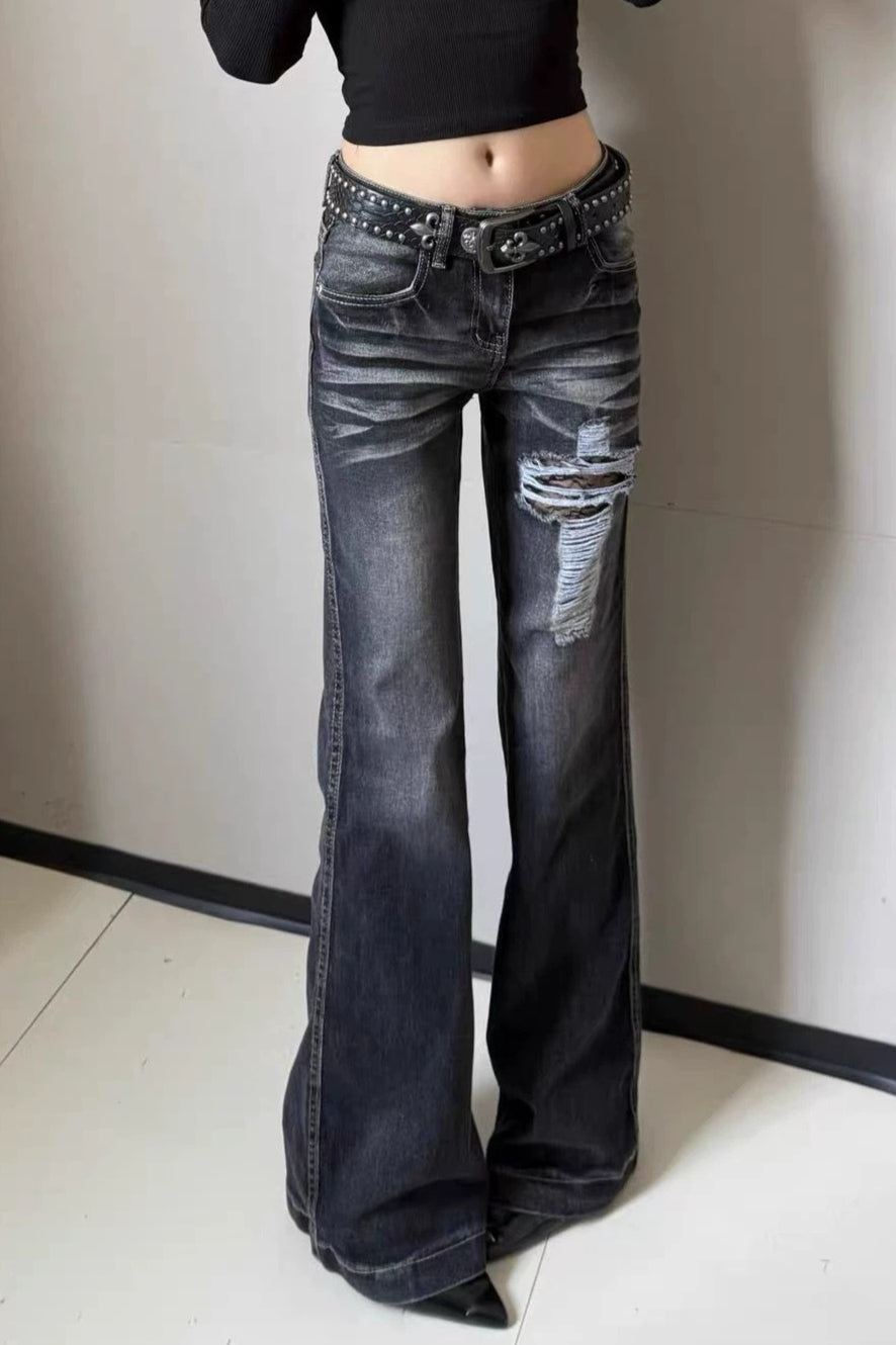 Cross Patch Distressed Flared Pants