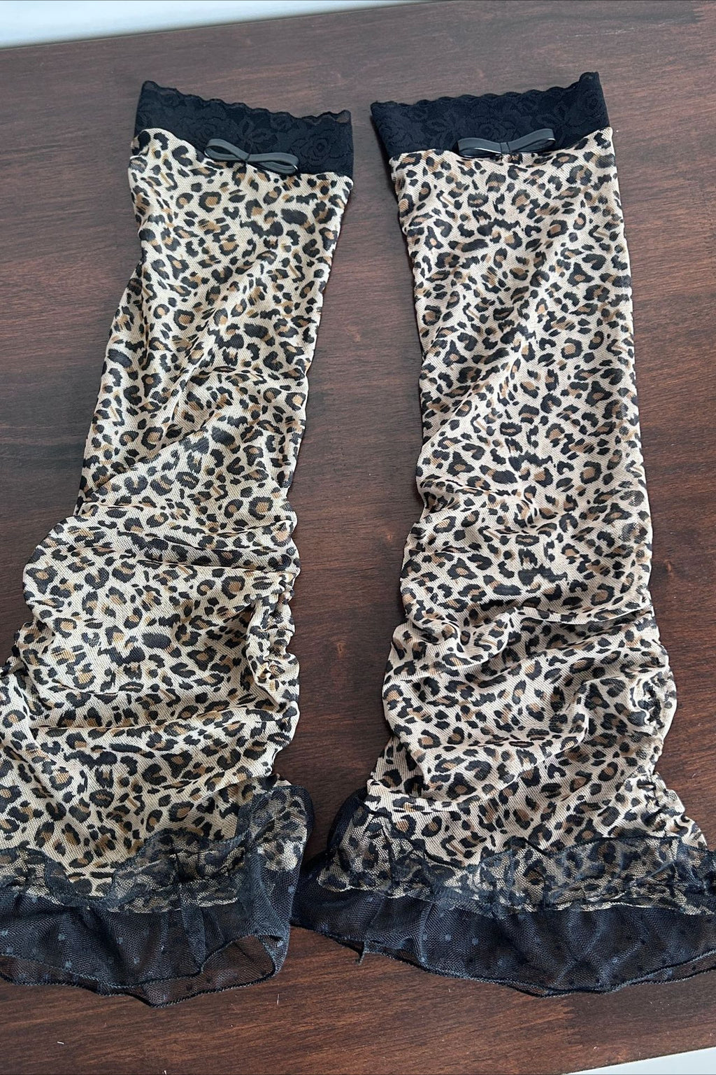 Y2K Leopard Mesh Slim Calf Leg Warmers