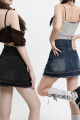 High Waist A-Line Denim Mini Skirt
