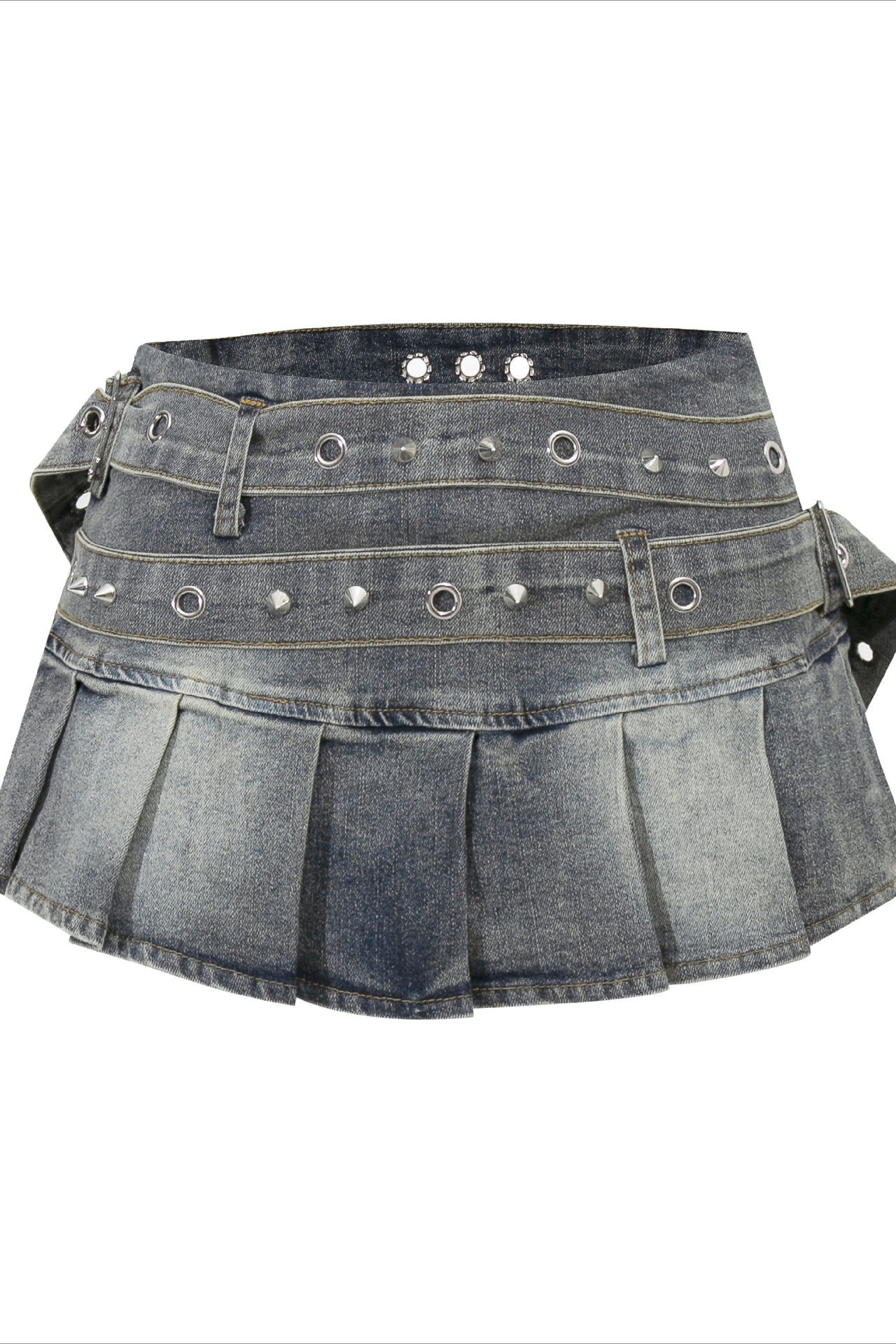 Studded Denim Pleated Mini Skirt Secondary image