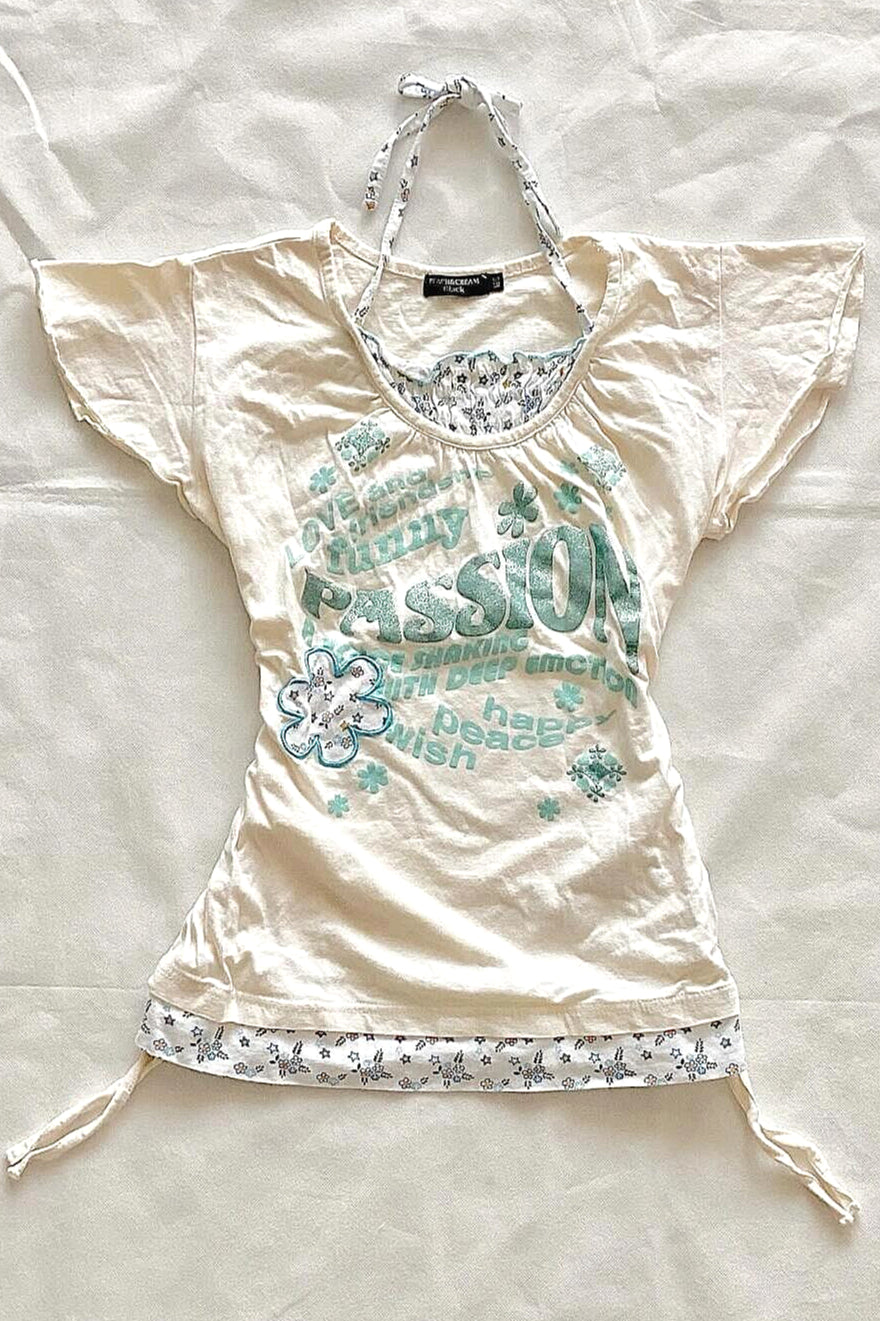 Retro Fresh Floral Spliced Printed T-shirt