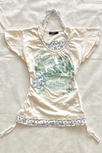 Retro Fresh Floral Spliced Printed T-shirt
