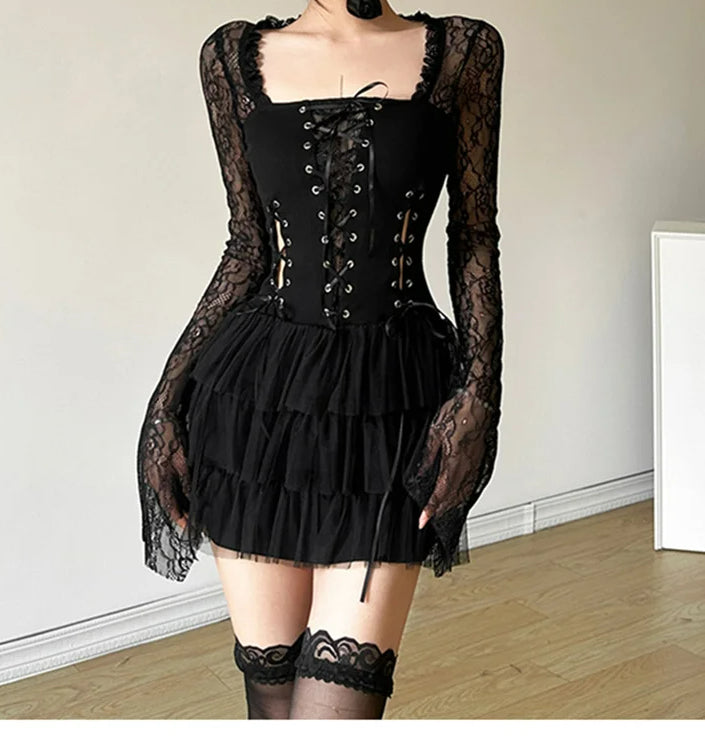 Retro Lace Ruffled Mini Dress Main image
