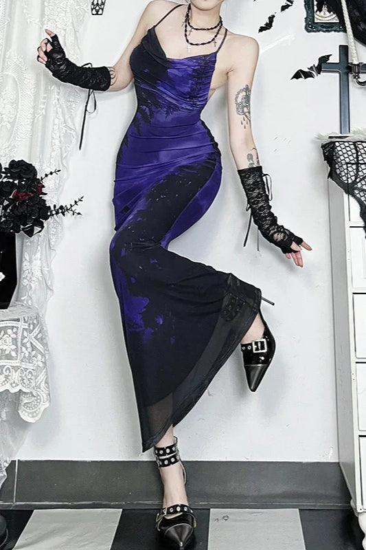 Mesh Backless Straps Bodycon Cocktail Maxi Dress Secondary image