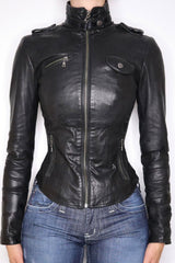 Edgy Stand Collar Zip Waist-fit Leather Jacket