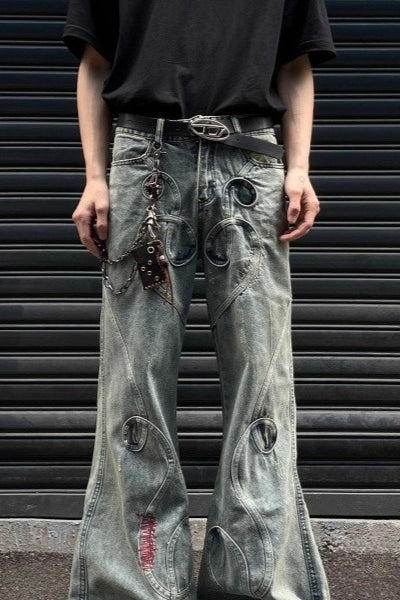 Oval Applique Flare Jeans