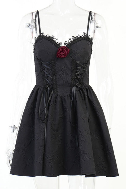 Rose Detail Lace Up Mini Dress