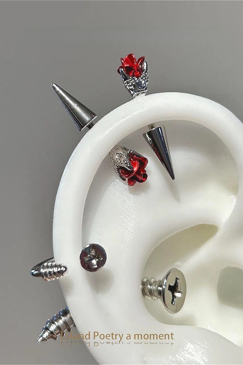 Punk Style Red Rose Demon Earrings Secondary image