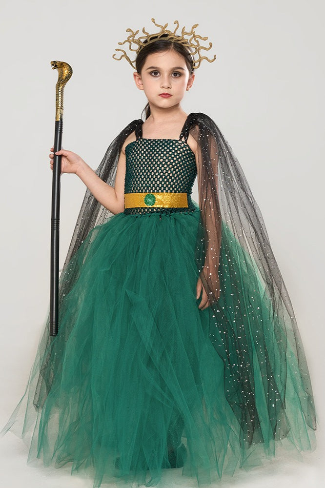 Green Medusa Dress Kid Halloween Costume Main image