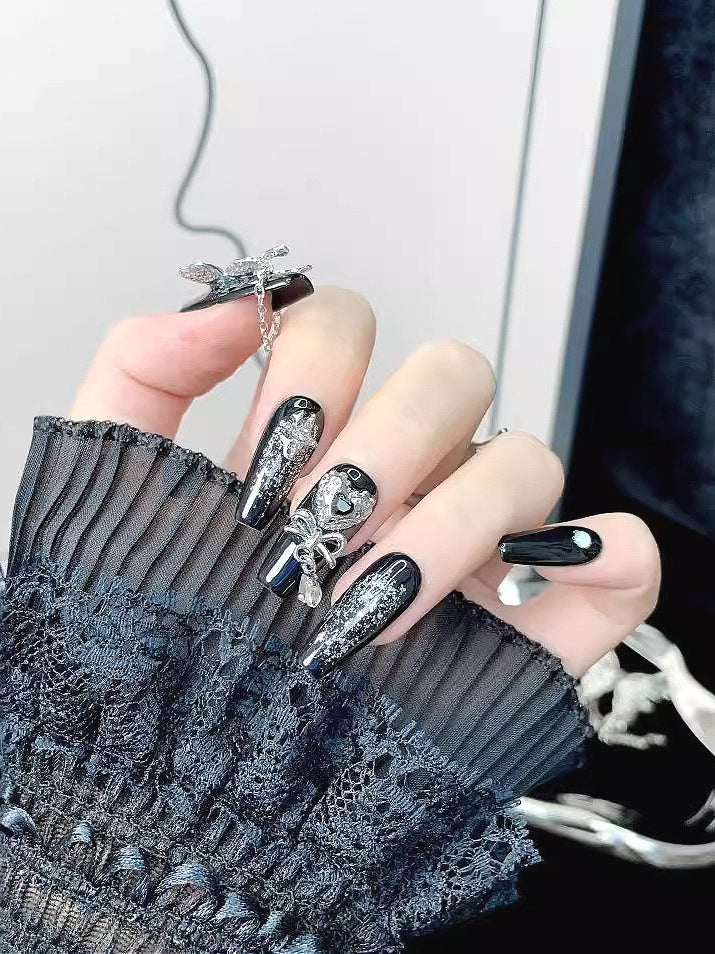 Y2K Dark Rhinestone Butterfly Press On Nails