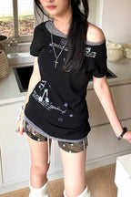 Music Note Graphic Wide Neck T-Shirt