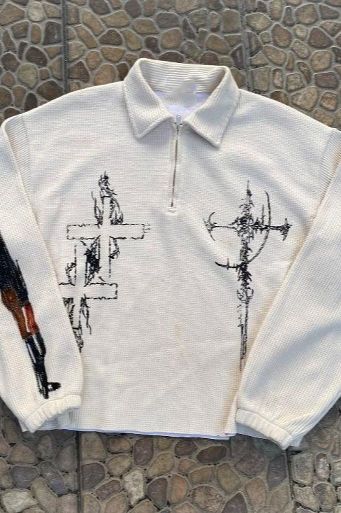 Gun Graphic Half Zip Collared Sweatshirt Main image