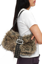 Fluffy Studded Buckle Shoulder Bags