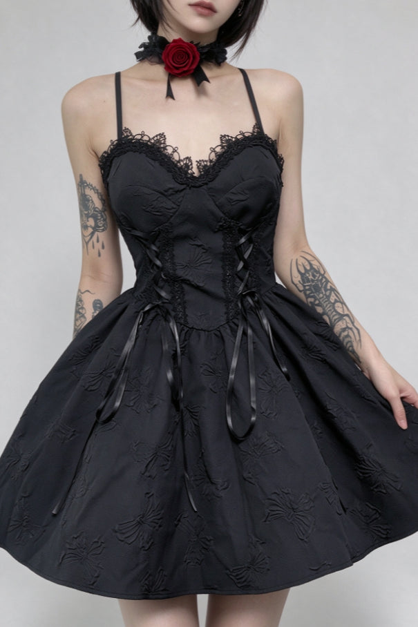 Rose Detail Lace Up Mini Dress