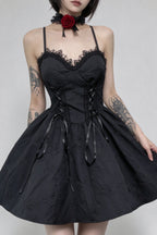 Rose Detail Lace Up Mini Dress