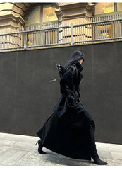 Long Belted Patent Leather Long Coat