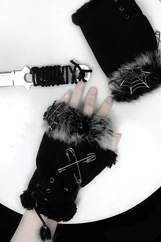 Plush Spider Web Fingerless Gloves Secondary image